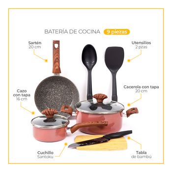 Batería de Cocina para Inducción con Antiadherente Vasconia Prime 9 Piezas de Vitroacero - Rosa
