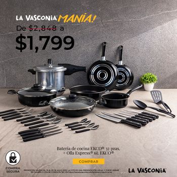 Kit Batería de Cocina 32 Piezas Ekco Color Negro más Olla Express 6 Litros