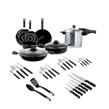 Kit Batería de Cocina 32 Piezas Ekco Color Negro más Olla Express 6 Litros