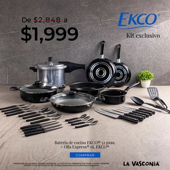 Kit Batería de Cocina 32 Piezas Ekco Color Negro más Olla Express 6 Litros