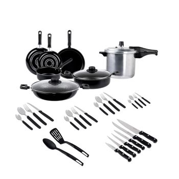 Kit Batería de Cocina 32 Piezas Ekco Color Negro más Olla Express 6 Litros