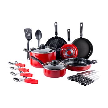Batería de Cocina con Antiadherente Ekco 32 Piezas de Aluminio - Rojo