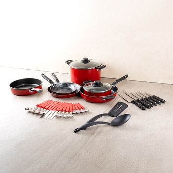 Batería de Cocina con Antiadherente Ekco 32 Piezas de Aluminio - Rojo