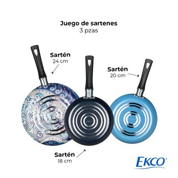 Juego de Sartenes con Antiadherente Ekco Photo Blue de Aluminio 3 Piezas - Azul