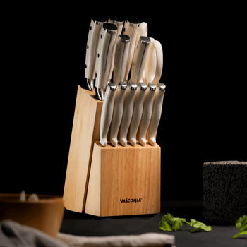 Bloque de Cuchillos Blancos de Acero Inoxidable Vasconia 15 Pzas